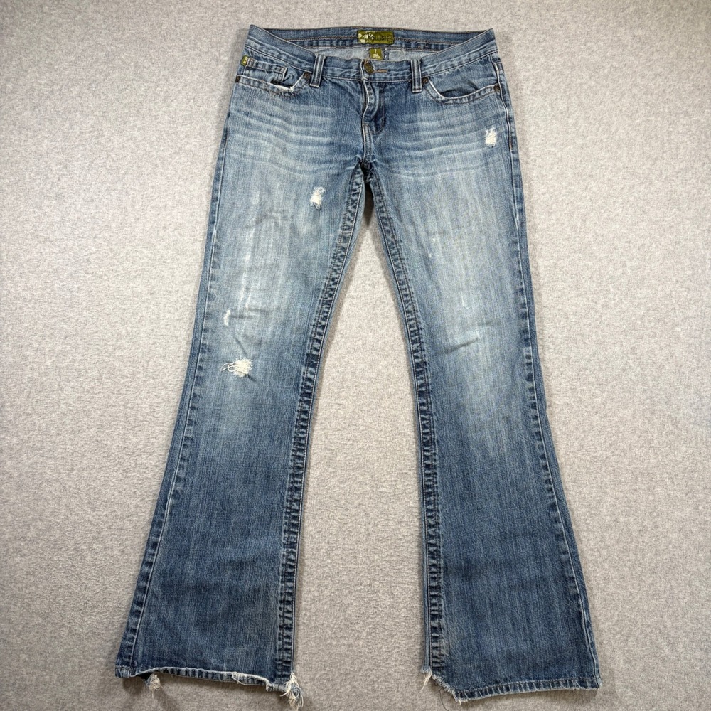 Vintage Y2K Hollister Jeans Women 7 Blue Distressed Low Rise Bootcut Denim Pants